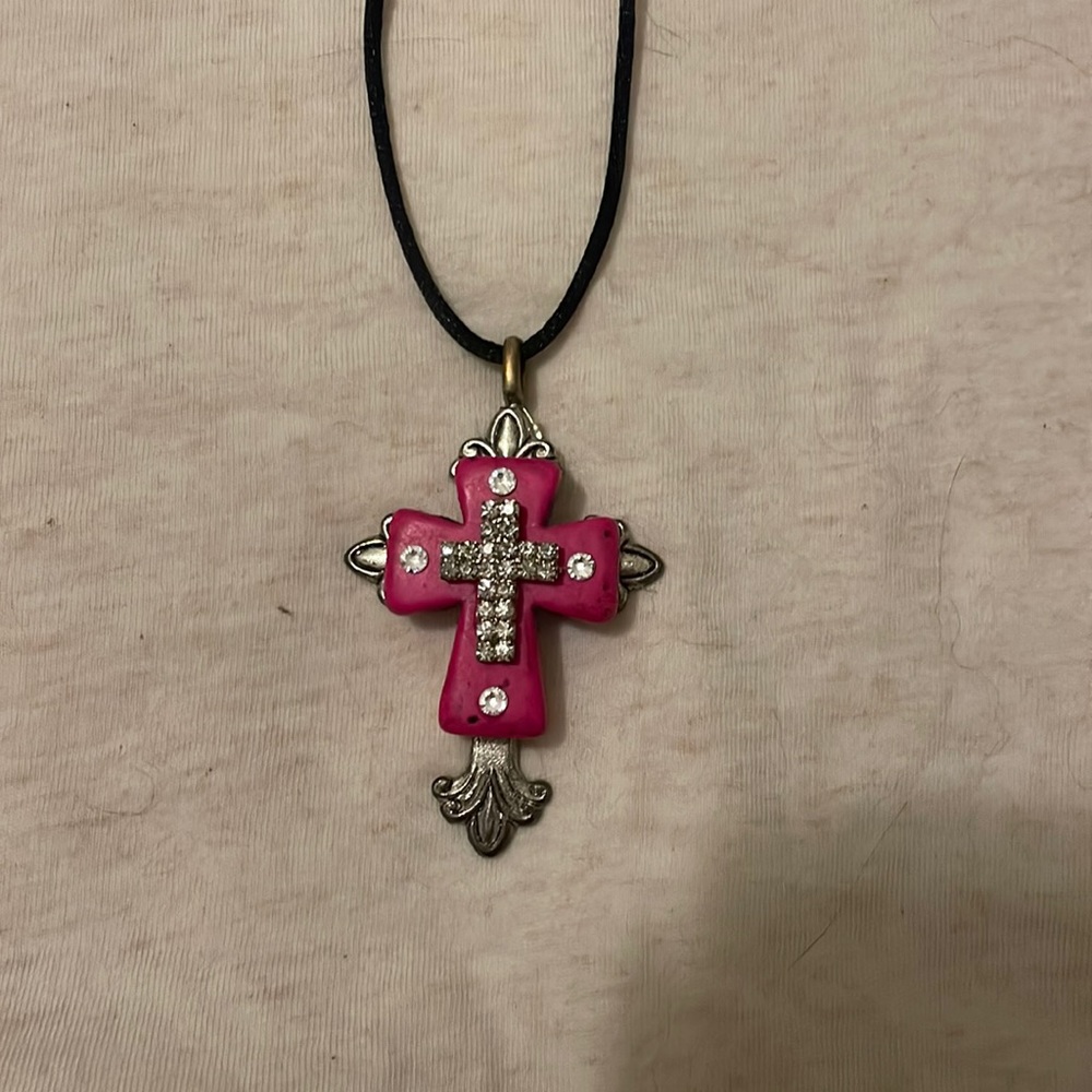 Pink cross necklace